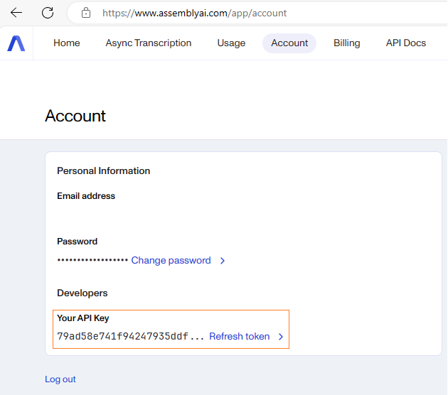 assembly ai account info